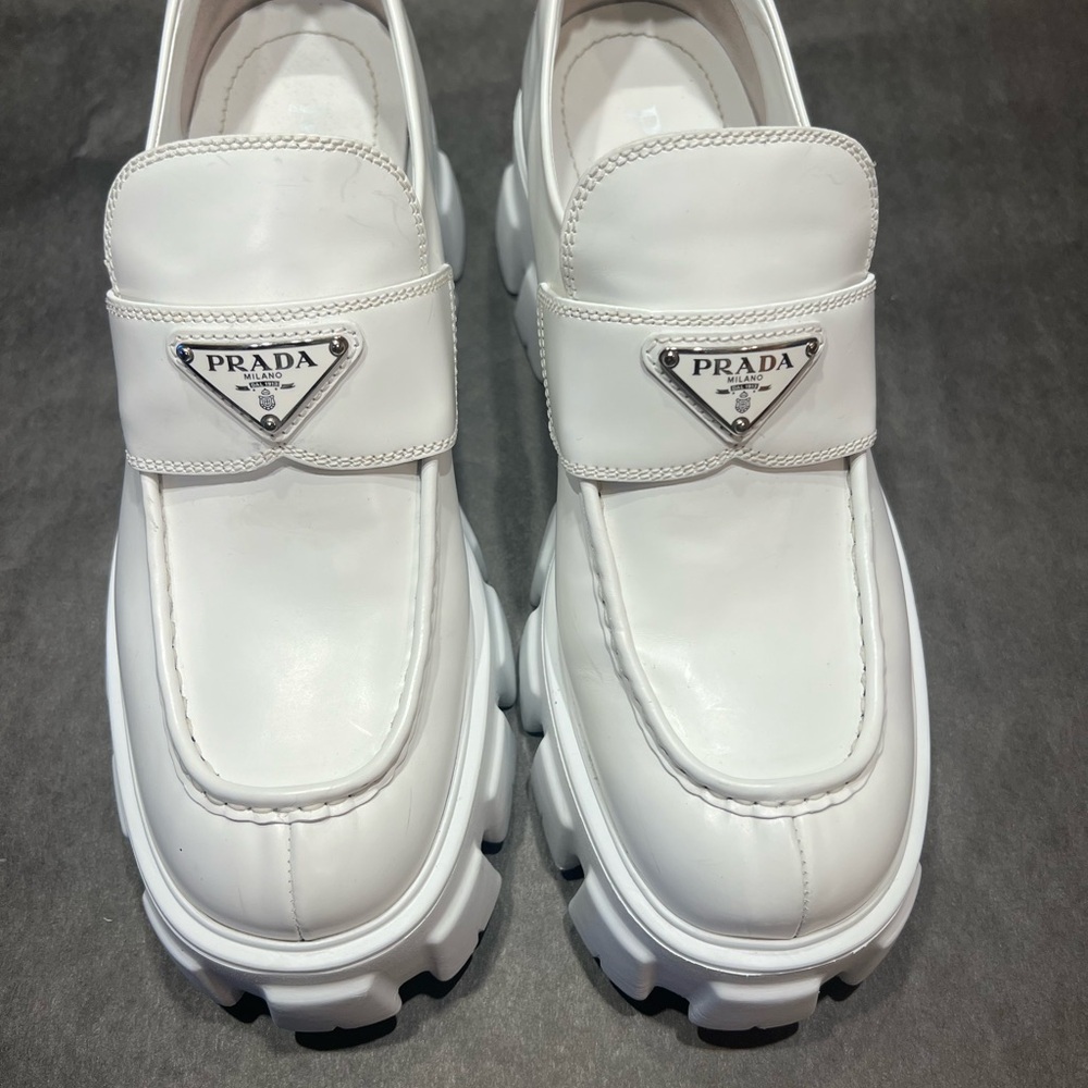 Prada Women’s White Monolith Loafers